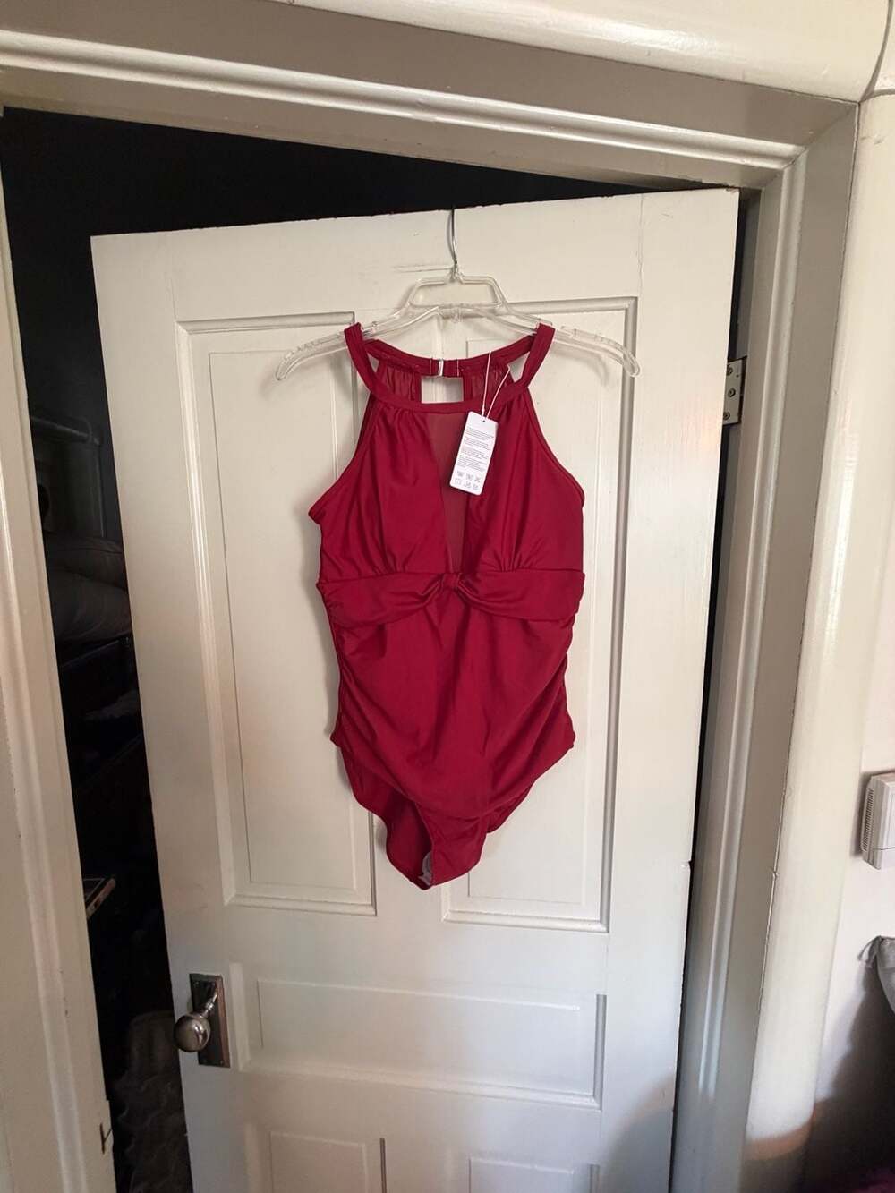 12CRAZY Red High-Neck Mesh Detail Tummy Control One-Piece Swimsuit